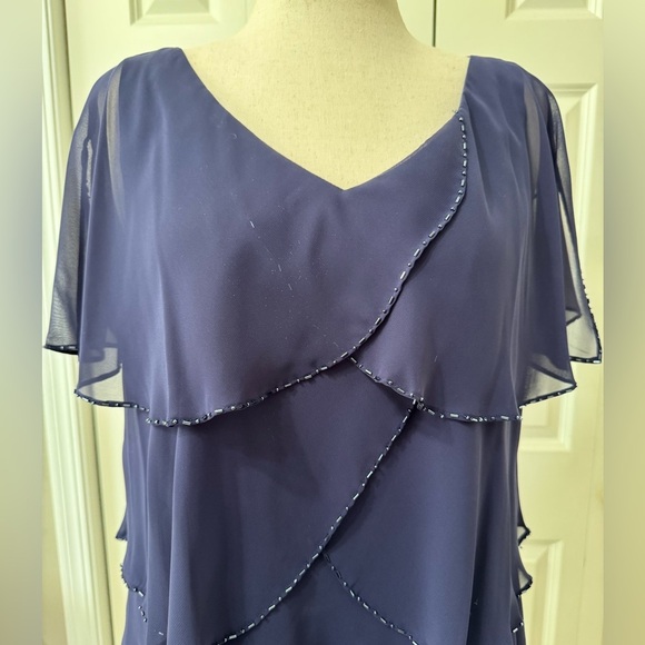 Patra Navy Blue Tiered Midi Dress V-Neck - Picture 3 of 9